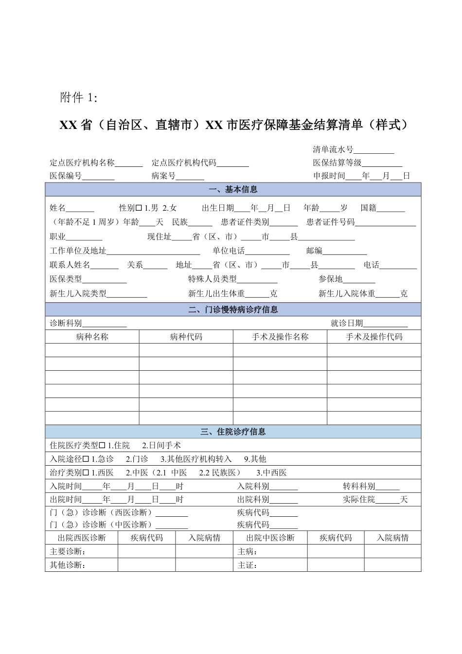 2021版 医疗保障基金结算清单（样式）_第1页