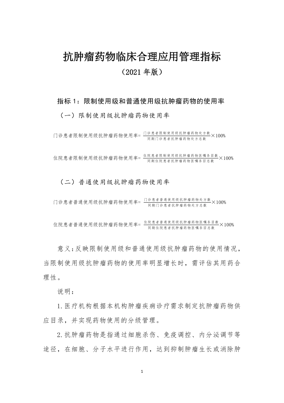 抗肿瘤药物临床合理应用管理指标2021年版_第1页