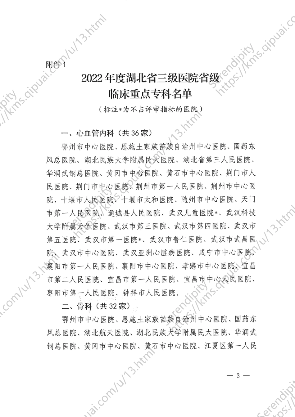 关于公布2022年度湖北省省级临床重点专科名单_第3页