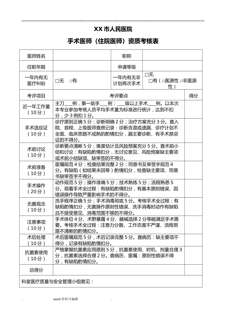 医师手术权限申请表+各级手术医师资质考核表+定期能力评价与再授权表（模板）_第3页