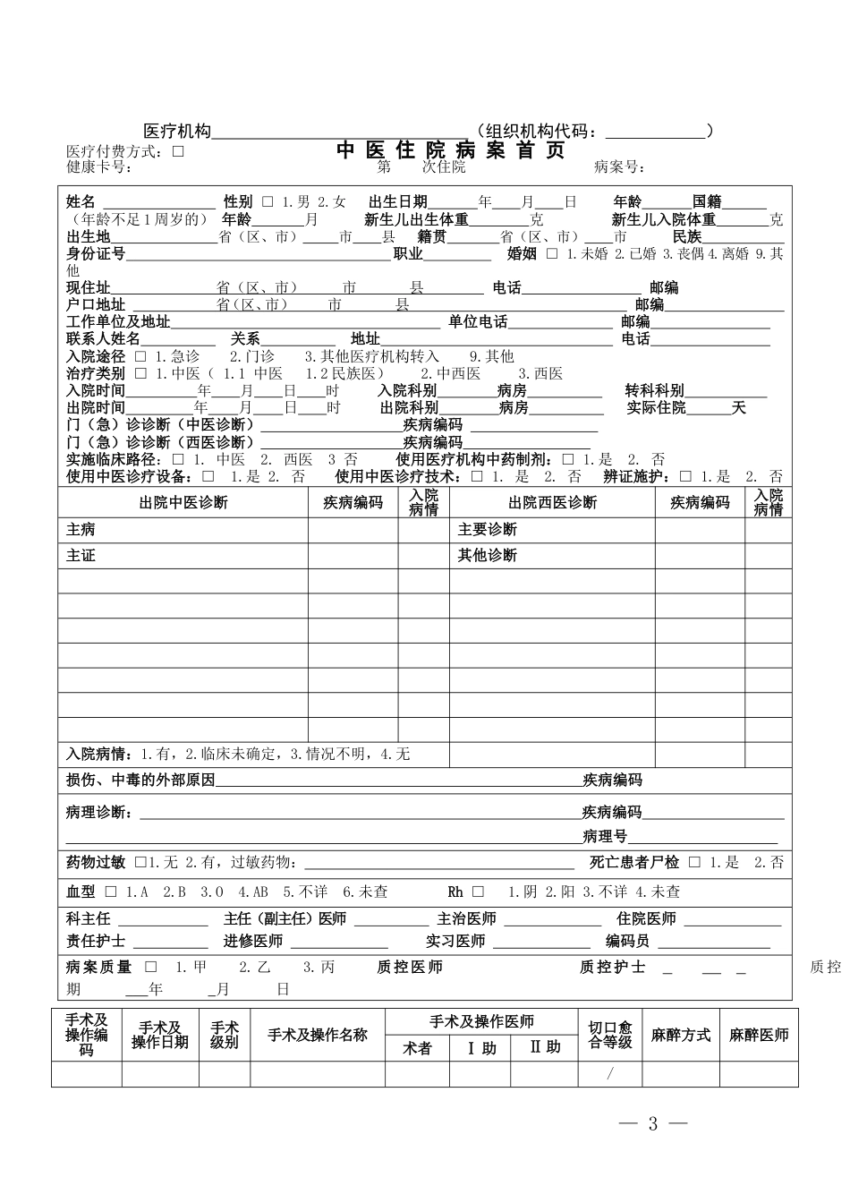 中医病案首页模板_第1页