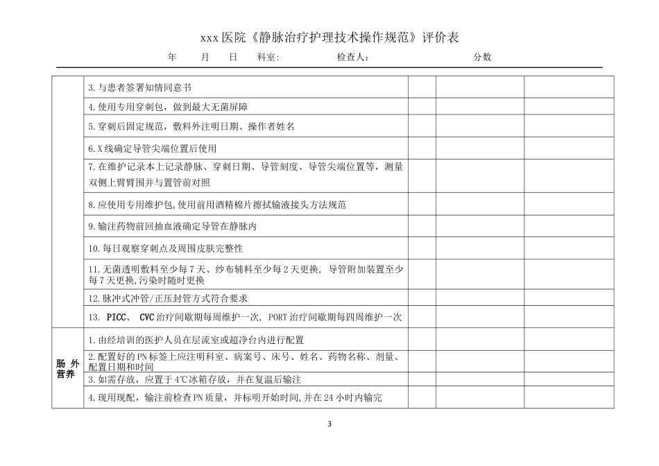 医院静脉治疗护理技术操作规范评价表word版_第3页