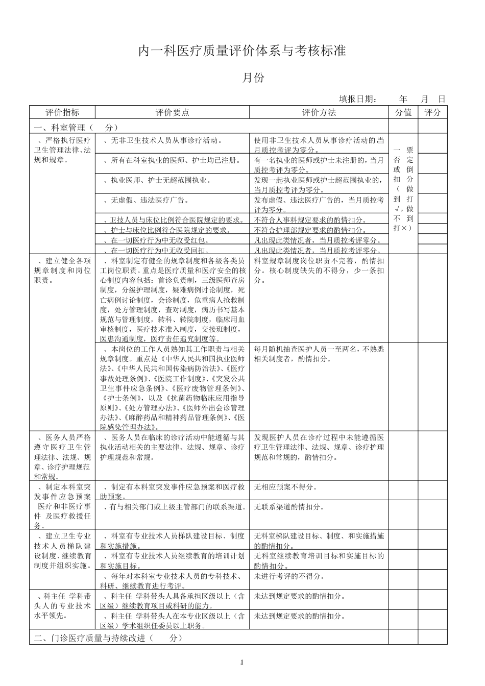 大内科医疗质量评价体系与考核标准_第1页