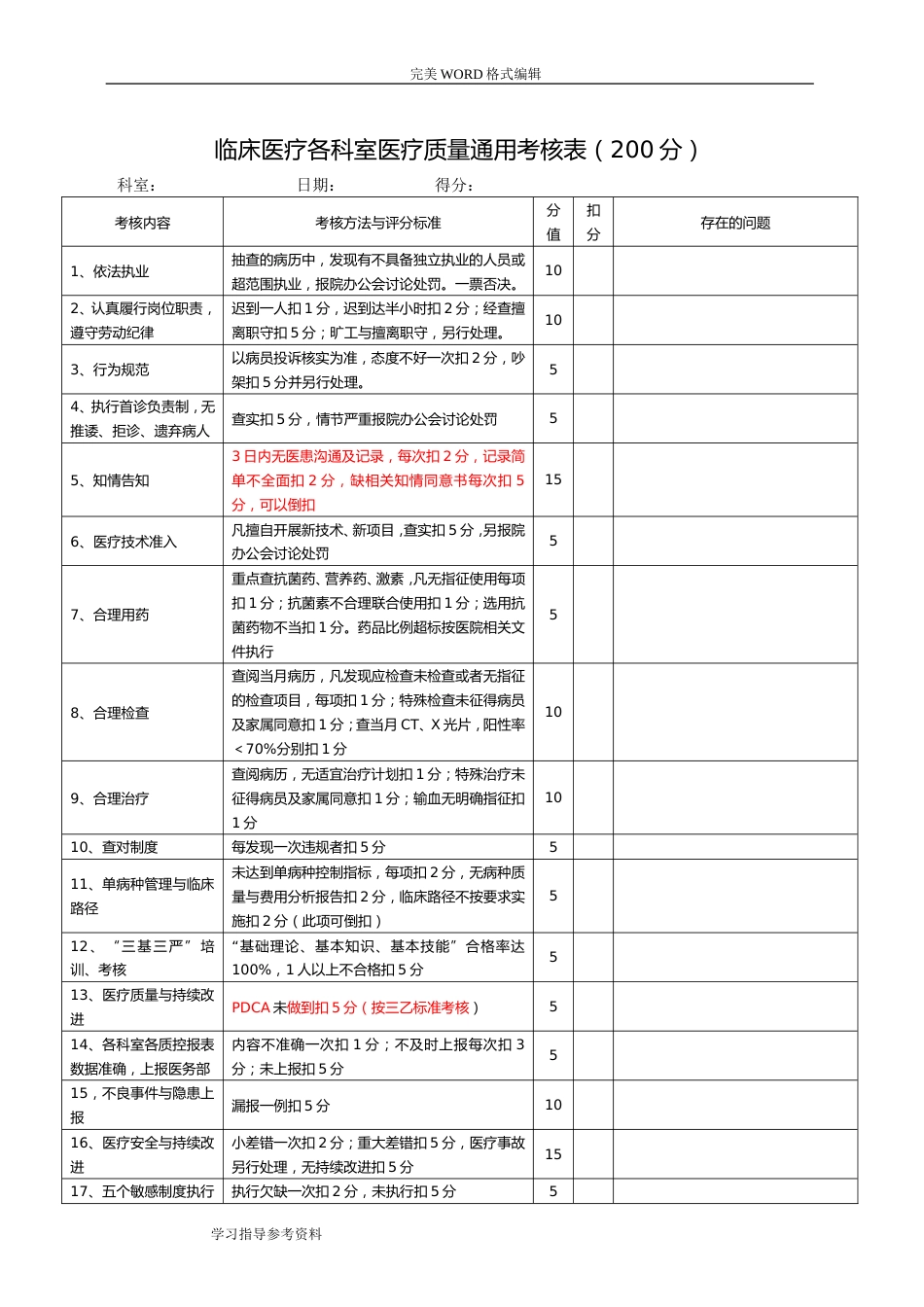 医疗质量考核表.doc_第1页