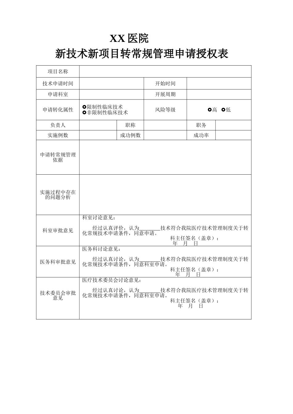 临床新技术新项目转常规管理申请授权表_第1页