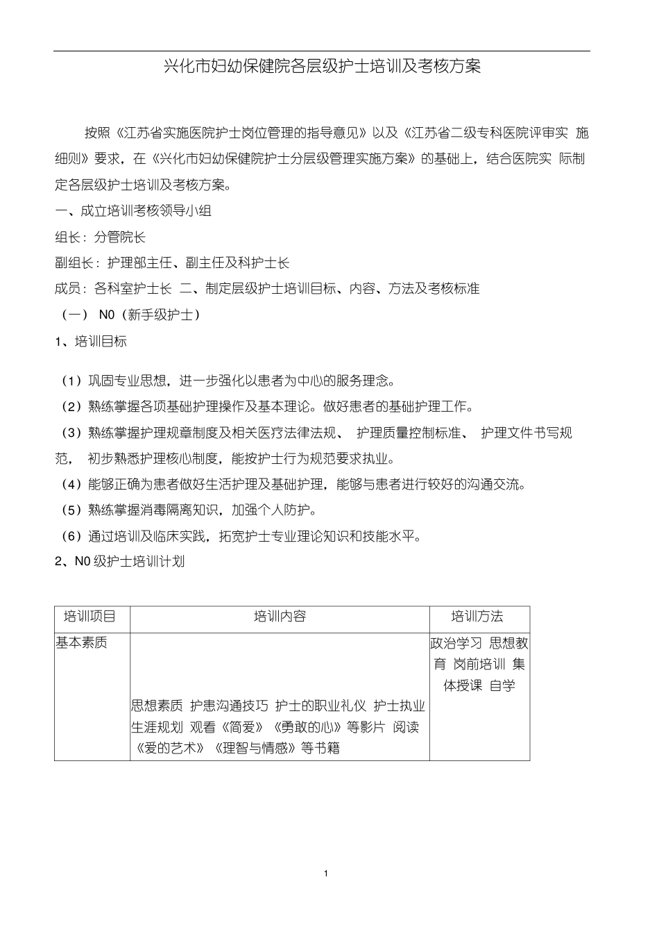 各层级护士培训及考核方案分析_第1页