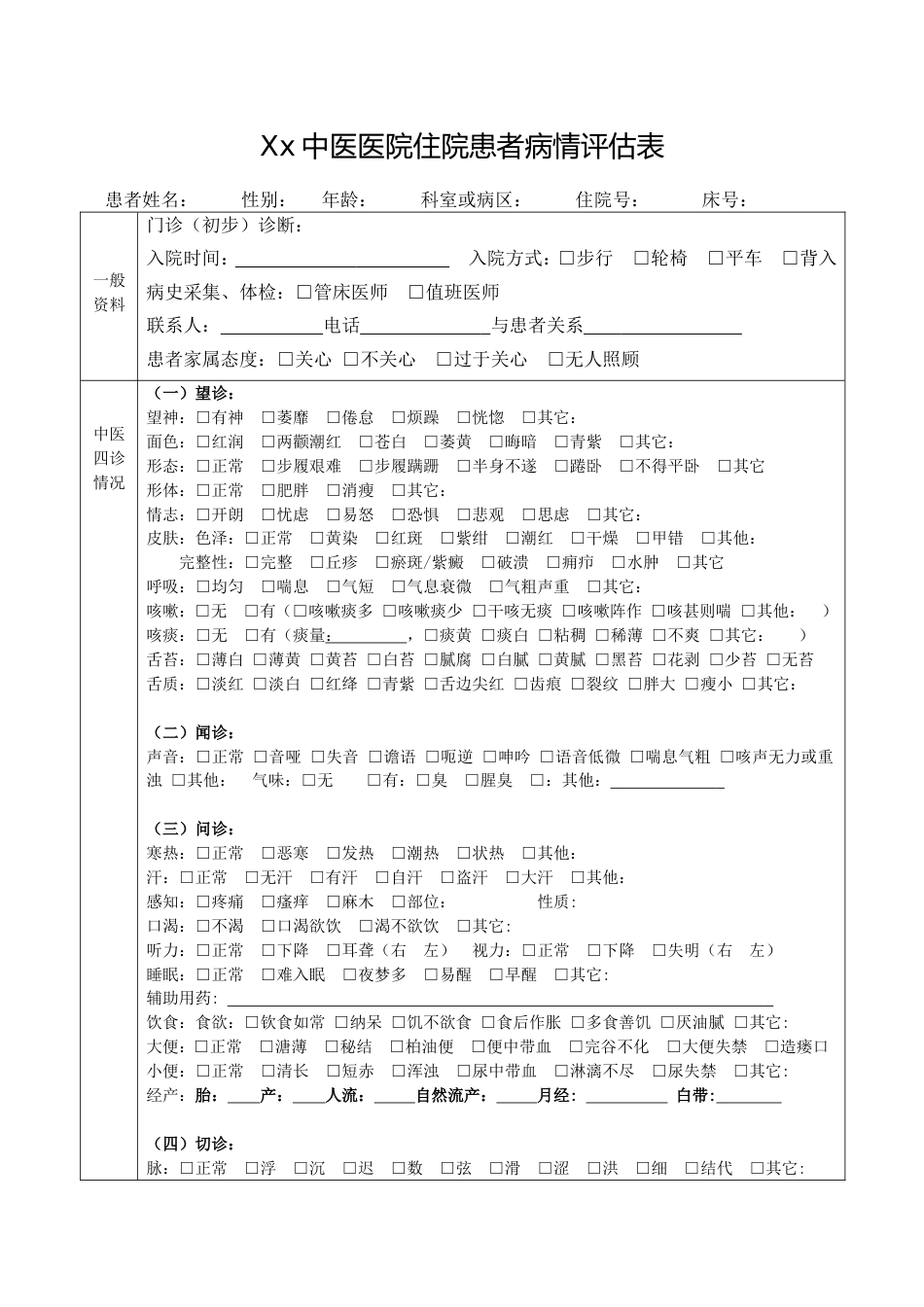 三甲中医医院住院评估表正式稿2024_第1页