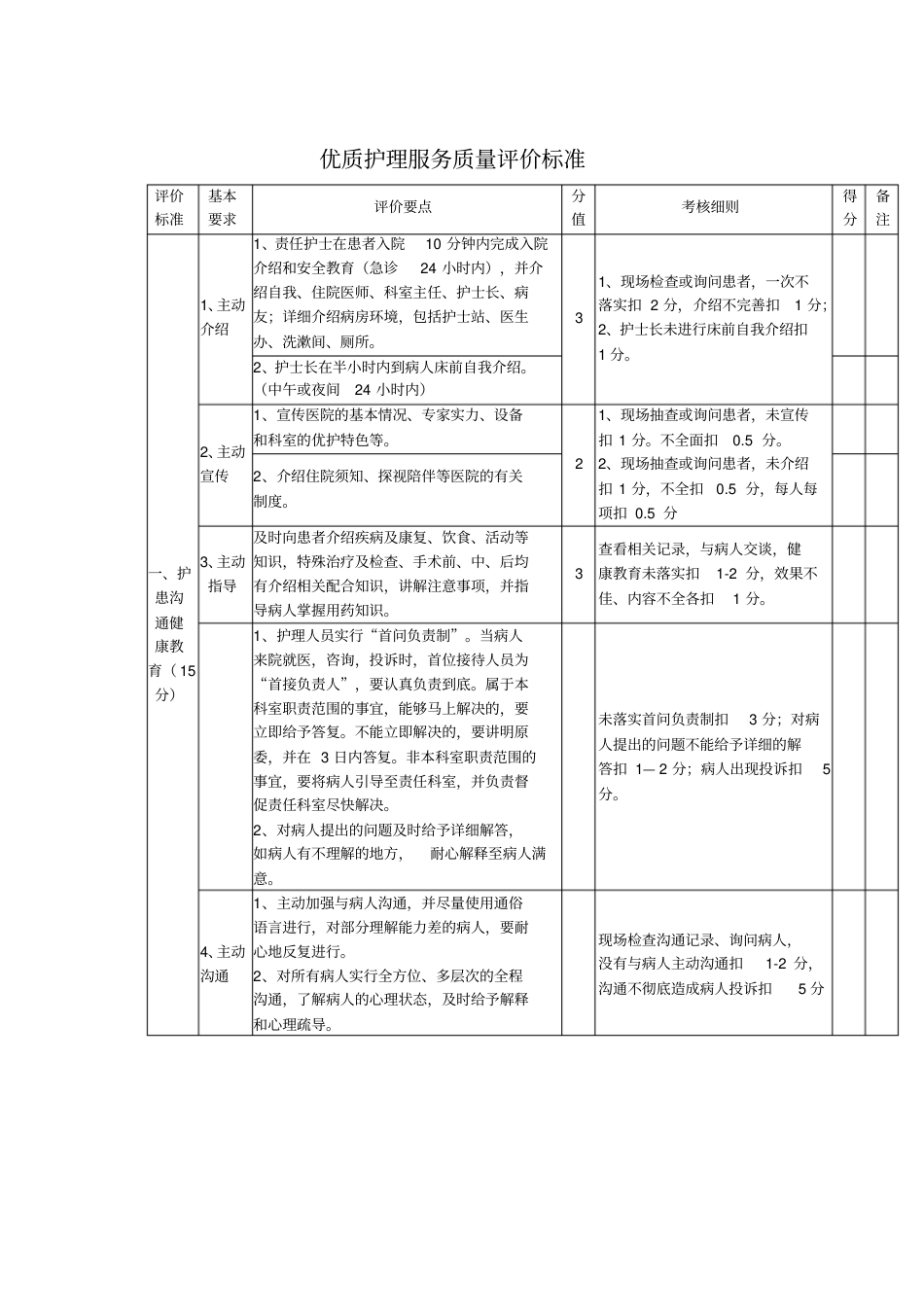 (完整版)优质护理服务质量评价标准(1)_第1页