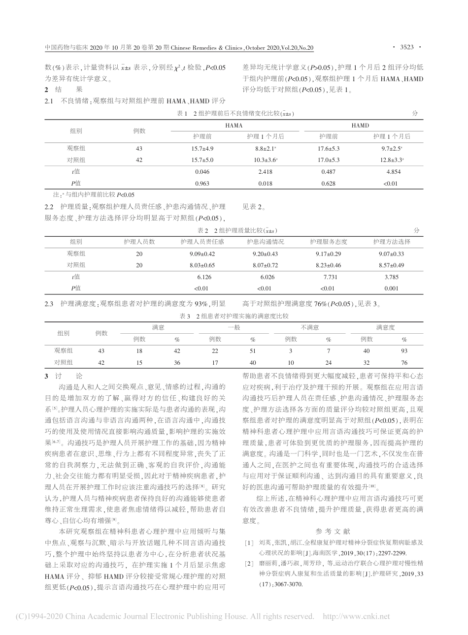 精神科心理护理中言语沟通技巧的应用_李冬华_第2页