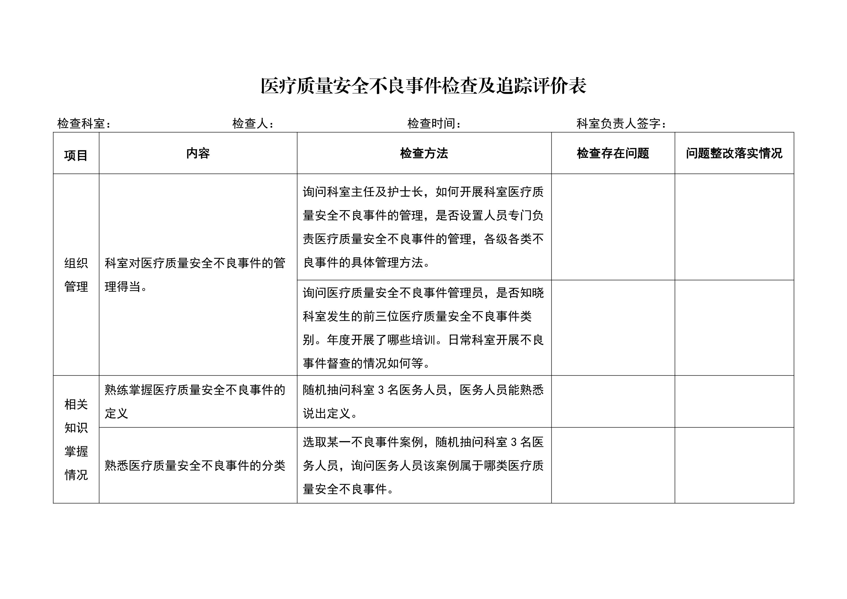 医疗质量安全不良事件检查及追踪评价表_第1页